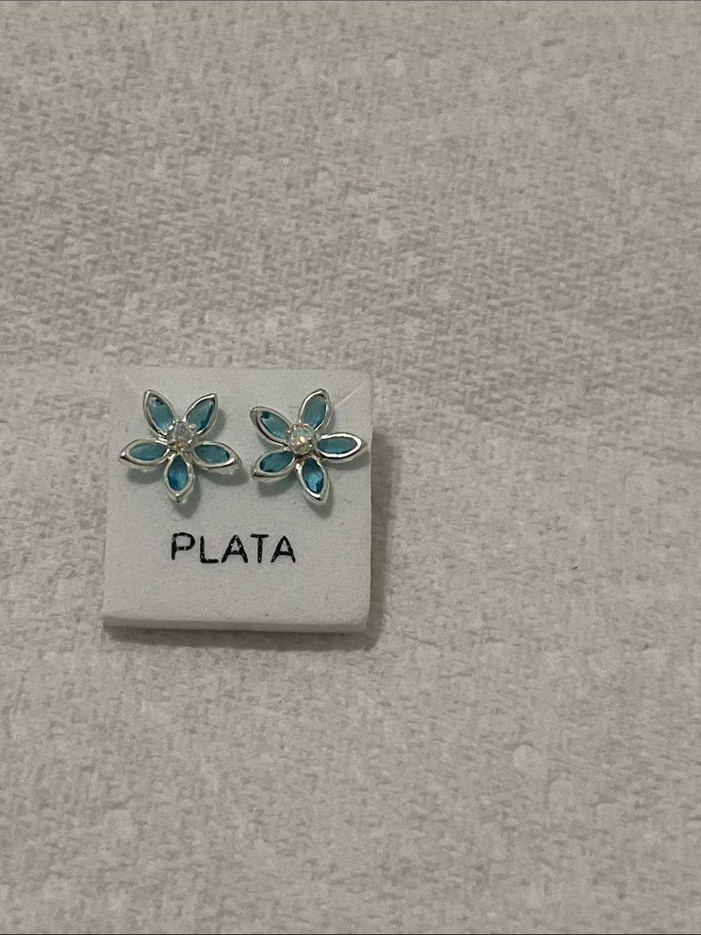 Silver Floral Stud Earrings in Light Blue
